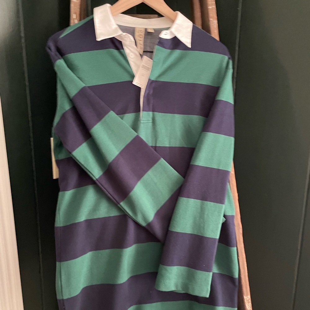 Anthropologie Green and Navy Striped Mini Dress
